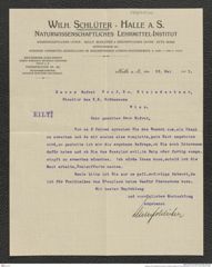 Nachlass Franz Steindachner, Brief von Wilhelm Schlüter an Franz Steindachner (13.05.1911), Inv.Nr. 455.04, Seite 1